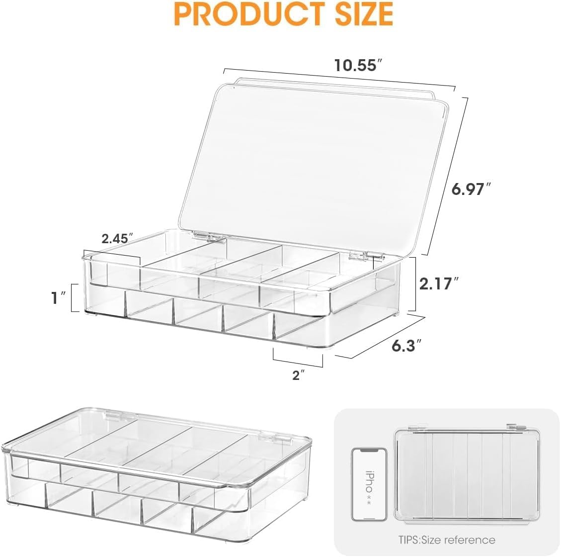AIEVE Drink Packet Organizer, 2-Tier Tea Bag Organizer with Lid, Stackable Clear Pantry Storage Bins with Adjustable Dividers, Acrylic Water Packet Holder for Cabinet Kitchen Storage Organization