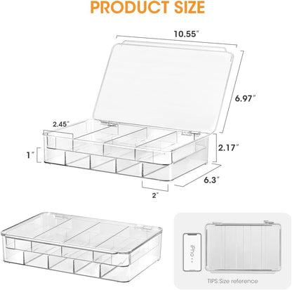AIEVE Drink Packet Organizer, 2-Tier Tea Bag Organizer with Lid, Stackable Clear Pantry Storage Bins with Adjustable Dividers, Acrylic Water Packet Holder for Cabinet Kitchen Storage Organization
