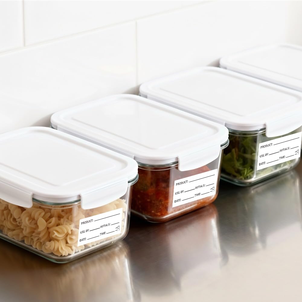 500pcs Write-On Food Rotation Labels 5x2.5cm – Easy Tear Adhesive Stickers for Product/Date/Use by/Time/Initials, Writable and Removable for Kitchen, Restaurant, Storage Containers