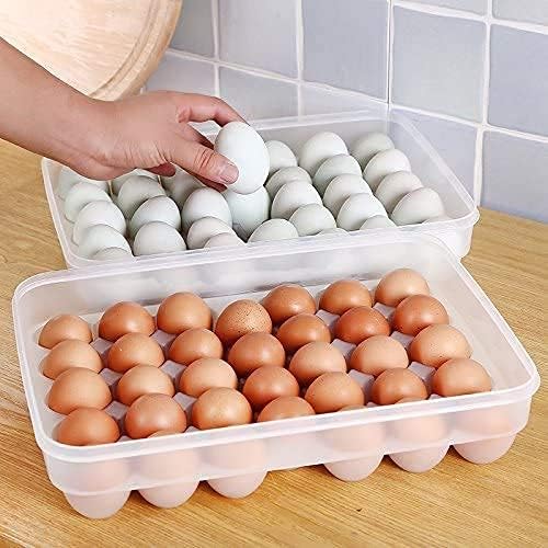 Sooyee 2 Pack Covered Egg Holders for Refrigerator,Clear 2X24 Deviled Egg Tray Storage Box Dispenser,Stackable Plastic Egg Cartons,Egg Holder Countertop(48 Eggs)