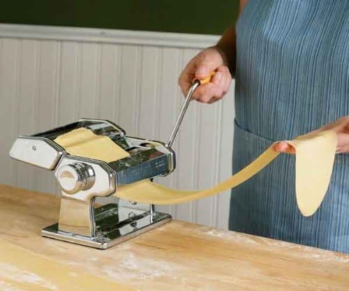 Pasta Maker Machine by Imperia- Heavy Duty Steel Construction w Easy Lock Dial and Wood Grip Handle- Model 190