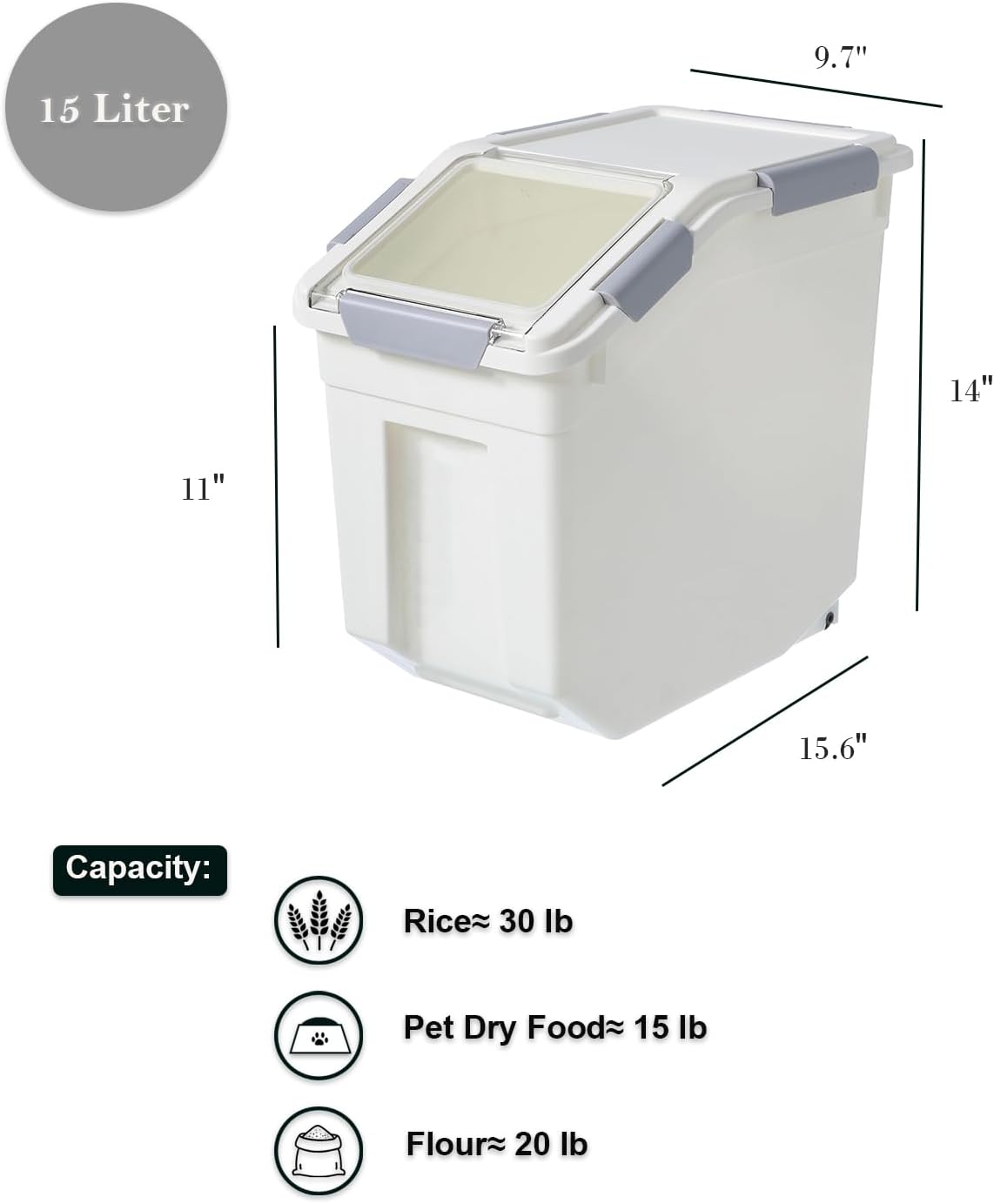 HANAMYA 33 Liter / 50 lbs Rice Storage Container with Measuring Cup, BPA free, For Rice | Grain | Pet Food | Flour, 2 count, White