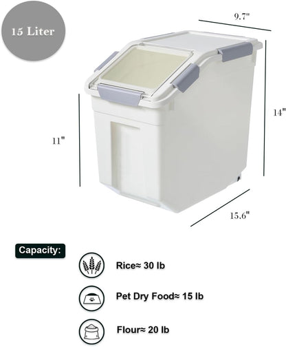 HANAMYA 33 Liter / 50 lbs Rice Storage Container with Measuring Cup, BPA free, For Rice | Grain | Pet Food | Flour, 2 count, White