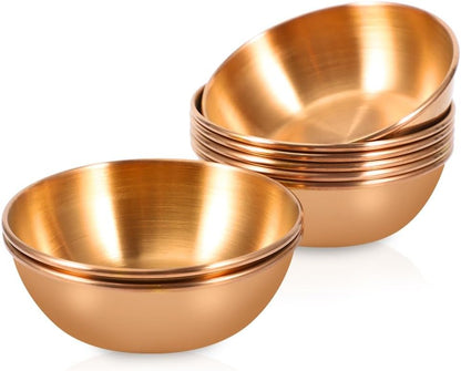 8 Pack 3.2inch Stainless Steel Sauce Dishes Mini Individual Saucers Bowl Round Seasoning Dishes Sushi Dipping Bowl Appetizer Plates, Champagne Gold