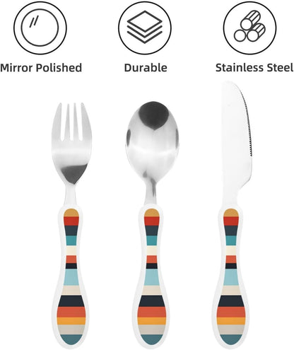 3-Piece Kids Silverware Set With Storage Case, Stainless Steel Reusable Children Safe Knife Spoon Fork Set Fashion Striped Children Flatware Set For Kids Lunch Box