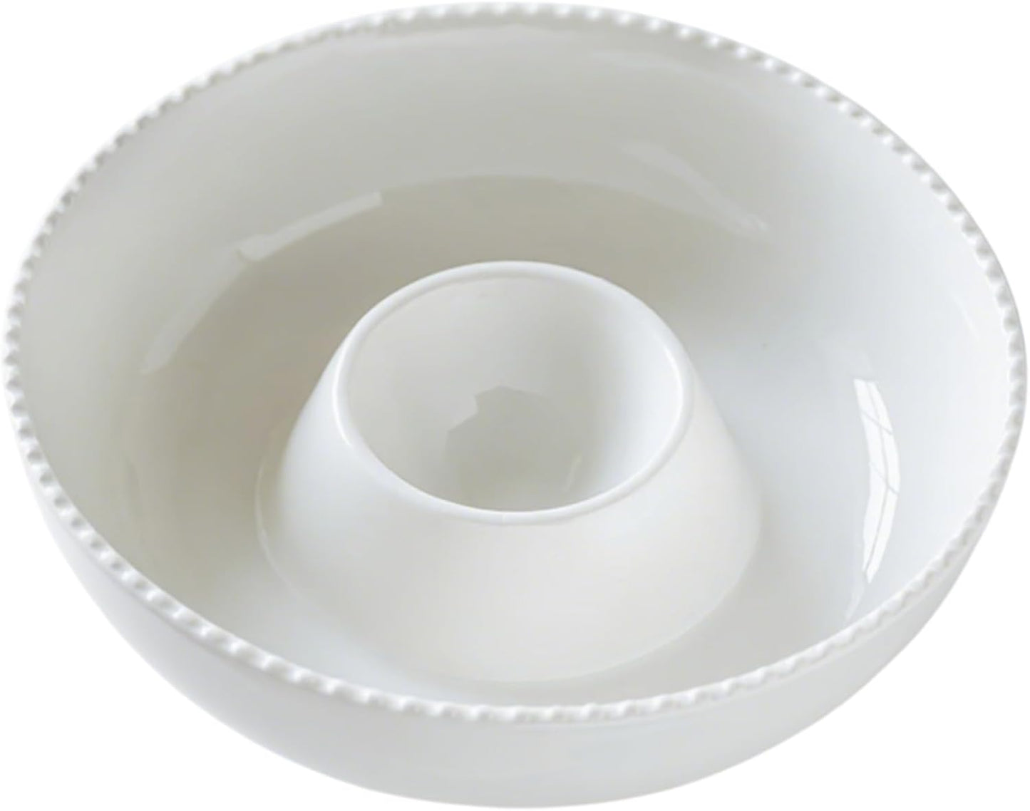11'' Ceramic Chip and Dip Tray, Middle Size Divided Serving Set for Parties, Mixing Bowl Sets for Salsa, Snack, Veggies, Dumpling, Fruit, Salad, Fruit, Entertaining, Hosting, Ivory White