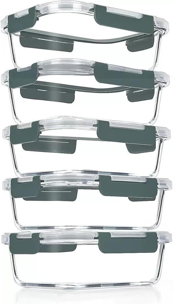 5 Pack 37oz Large Glass Food Storage Containers with Lids, Lunch Meal Prep Containers Boxes with Leak Proof Lids for Oven Freezer Microwave, Dishwasher Safe