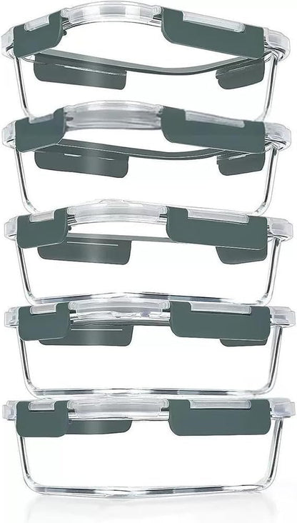 5 Pack 37oz Large Glass Food Storage Containers with Lids, Lunch Meal Prep Containers Boxes with Leak Proof Lids for Oven Freezer Microwave, Dishwasher Safe