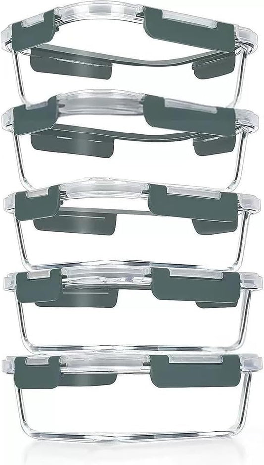 5 Pack 37oz Large Glass Food Storage Containers with Lids, Lunch Meal Prep Containers Boxes with Leak Proof Lids for Oven Freezer Microwave, Dishwasher Safe