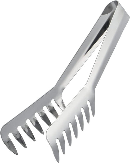 HornTide Stainless Steel Pasta Tongs, Pack of 2 Piece, Teethed Ends Design for Spaghetti Noodle Pastry, Kitchen Serving Tong Set 8-inch 20cm