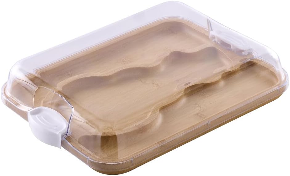 Farberware Build-A-Board Bamboo Cutting Board with Built-In Compartments & Clear Locking Lid, Black Handles, Charcuterie, Snack Tray, Food Prep and Serving Platter