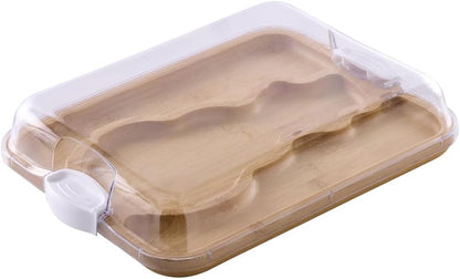 Farberware Build-A-Board Bamboo Cutting Board with Built-In Compartments & Clear Locking Lid, Black Handles, Charcuterie, Snack Tray, Food Prep and Serving Platter