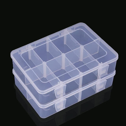2 Pcs 8 Grids Clear Organizer Box Plastic Storage Container with Adjustable Dividers for Electronics Jewelry Beads Art DIY Crafts Fishing Small Parts