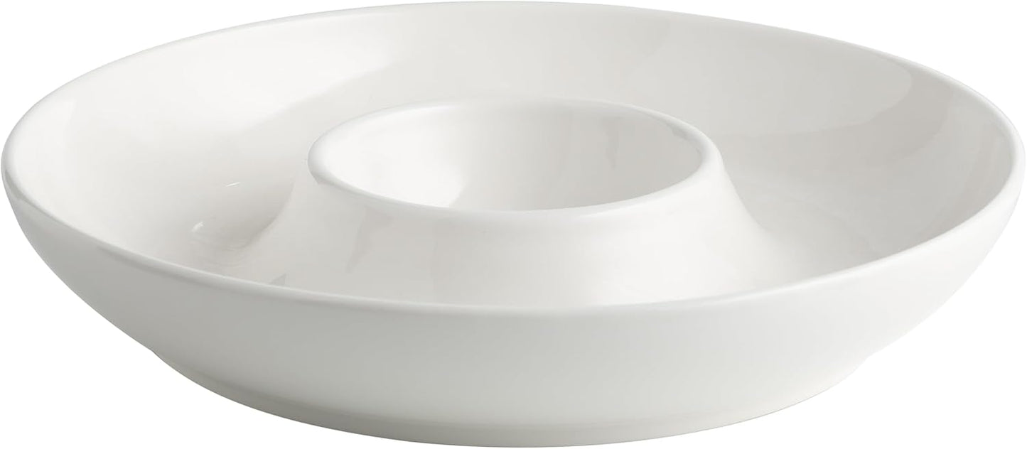 LEHAHA 12.25 inch porcelain Chip and Dip Serving Set, Ceramic Platters for Cheese, Appetizers &Chips Salsa, Fruit and Veggies, Divided Serving Trays for Family Gathering and Parties, Dark Creamy