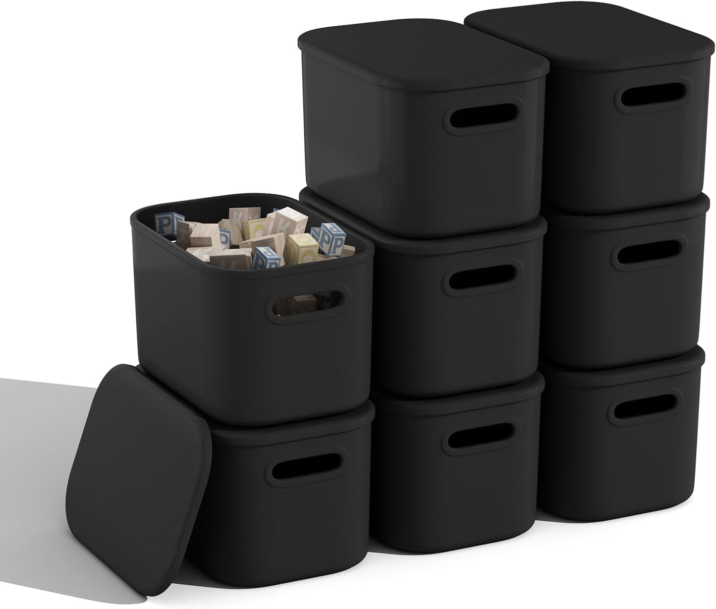 8 Pack White Storage Bins with Lids for Shelves, White Storage Containers with Lids for Organizing, Storage Box with Handle, Stackable White Plastic Bin for Classroom, Craft, Snacks
