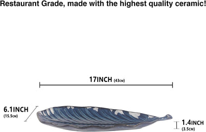 Serving Platter Olives Plate Set of 2, Large Serving Tray for Entertaining, Porcelain Trays and Platters, Salad Appetizer Tray,Dishwasher & Microwave Safe, Royal blue 14.5 Inch