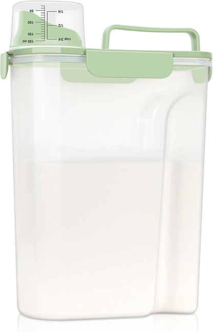LEAWALK Airtight Rice Storage Container, 3-5Lbs Cereal Dry Food Flour Bin, Pet Dog Cat Food Dispenser with Measuring Cup, BPA Free Plastic Kitchen and Pantry Organization Bin for Sugar-Clear Grey