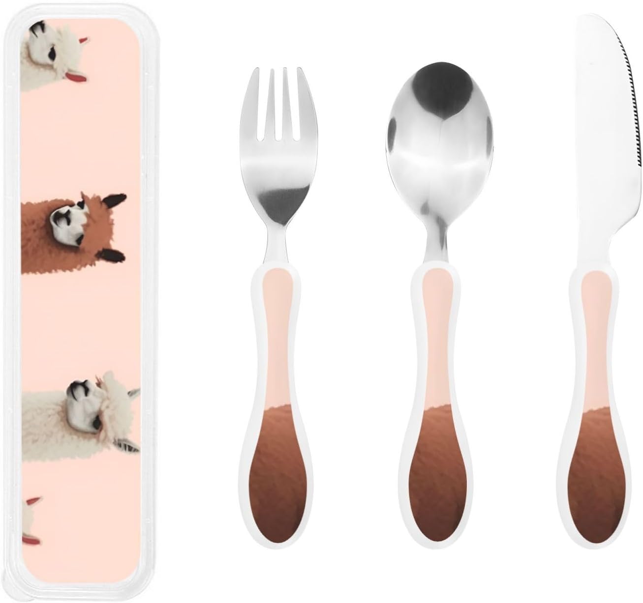 3-Piece Kids Silverware Set With Storage Case, Stainless Steel Reusable Children Safe Knife Spoon Fork Set Alpaca Cactus Children Flatware Set For Kids Lunch Box