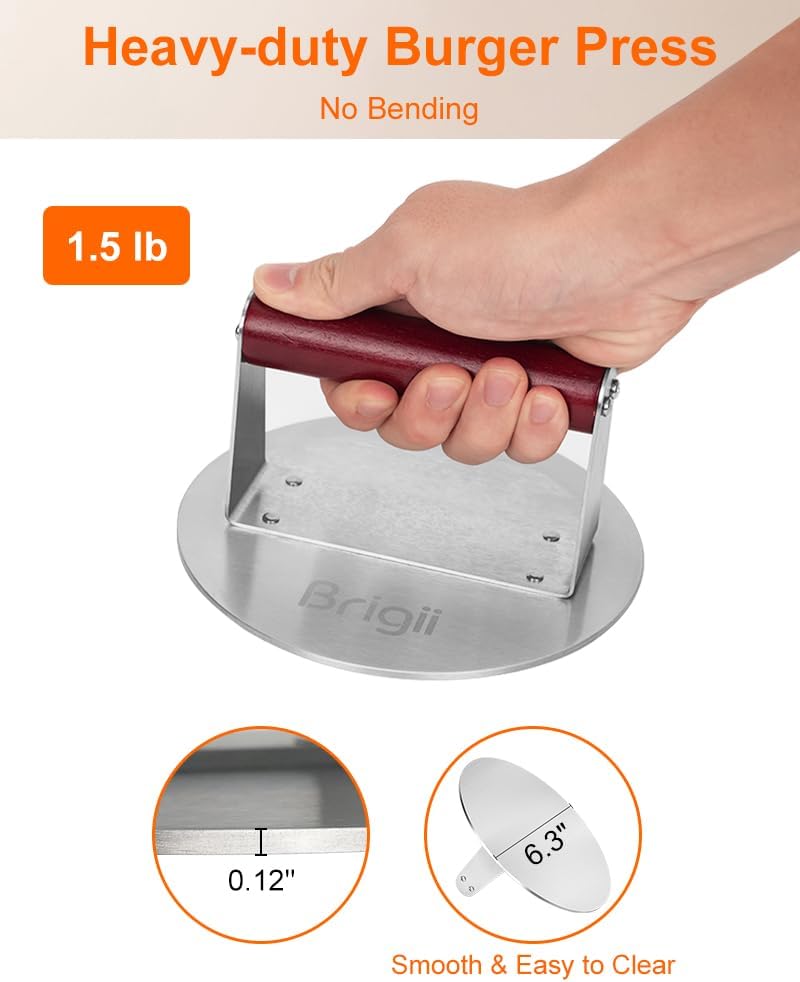 Brigii 8.5" Stainless Steel Smash Burger Press, Heavy Duty Smasher