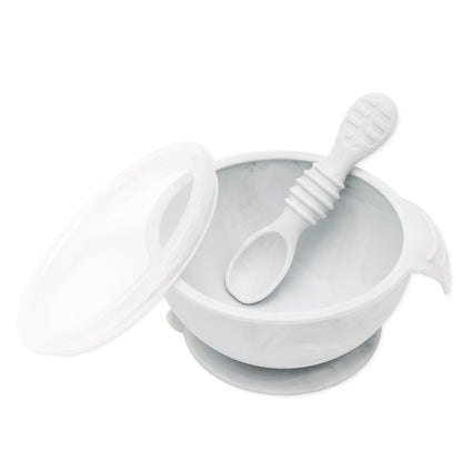 Bumkins Baby Bowl, Silicone Feeding Set with Suction for Baby and Toddler, Includes Spoon and Lid, First Feeding Set, Training Essentials for Baby Led Weaning for Babies 4 Months Up, Sage