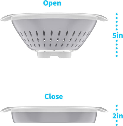 5 Quart Collapsible Colander，BPA Free，Dishwasher Safe，Silicone Food Strainer with Plastic Handles，Heavy Duty Foldable Heat Resistant Pasta and Veggies Kitchen Drainer Steam Basket，Gray