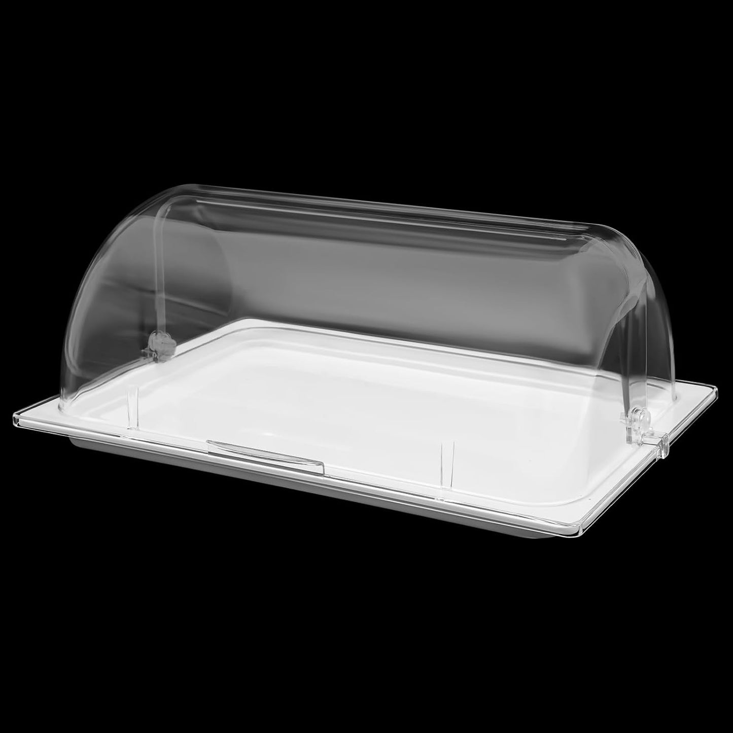 DYNAMI Food Serving Display Tray with Clear Roll Top Cover,Food Grade PC Tray White Food Serving Tray Dessert Display Tray forRestaurant Hotel Kitchen Party Buffet Serving Food,16.5 * 11in