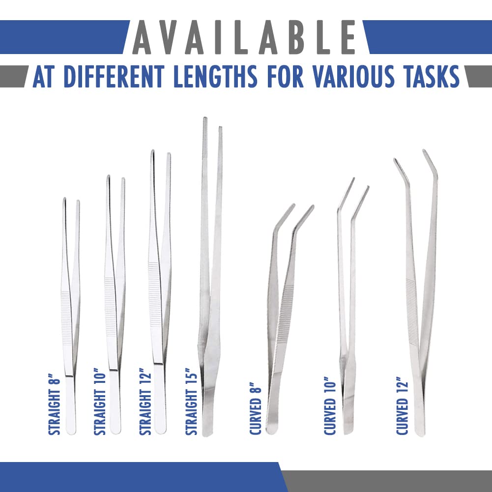12 Inch Kitchen Long Tweezers Tongs, Cooking Tweezers Stainless Steel, Ideal for Meat Pasta Plating Pinching Delicate Small Pieces of Food