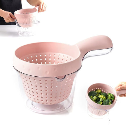 2-in-1 Detachable Fruit Washing Basket, Double-Layer Strainer Colander Bowl Set with Ergonomic Handle, BPA-Free Mess-Free Drain Bowl for Berries/Vegetables/Pasta, 7.48" Small Kitchen Colander (Green)