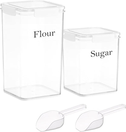 Set of 2 Large Food Storage Jars 4L - Airtight Containers with Lids, White with Free Spoon - Kitchen Canisters for Sugar,Flour,Coffee,Pantry Organization-S