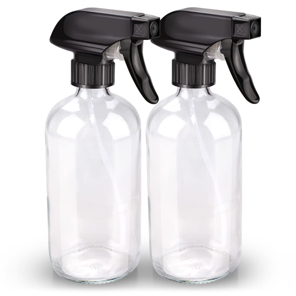Bontip Glass Spray Bottle 16 oz for Cleaning, Plants (2 Pack, Amber)