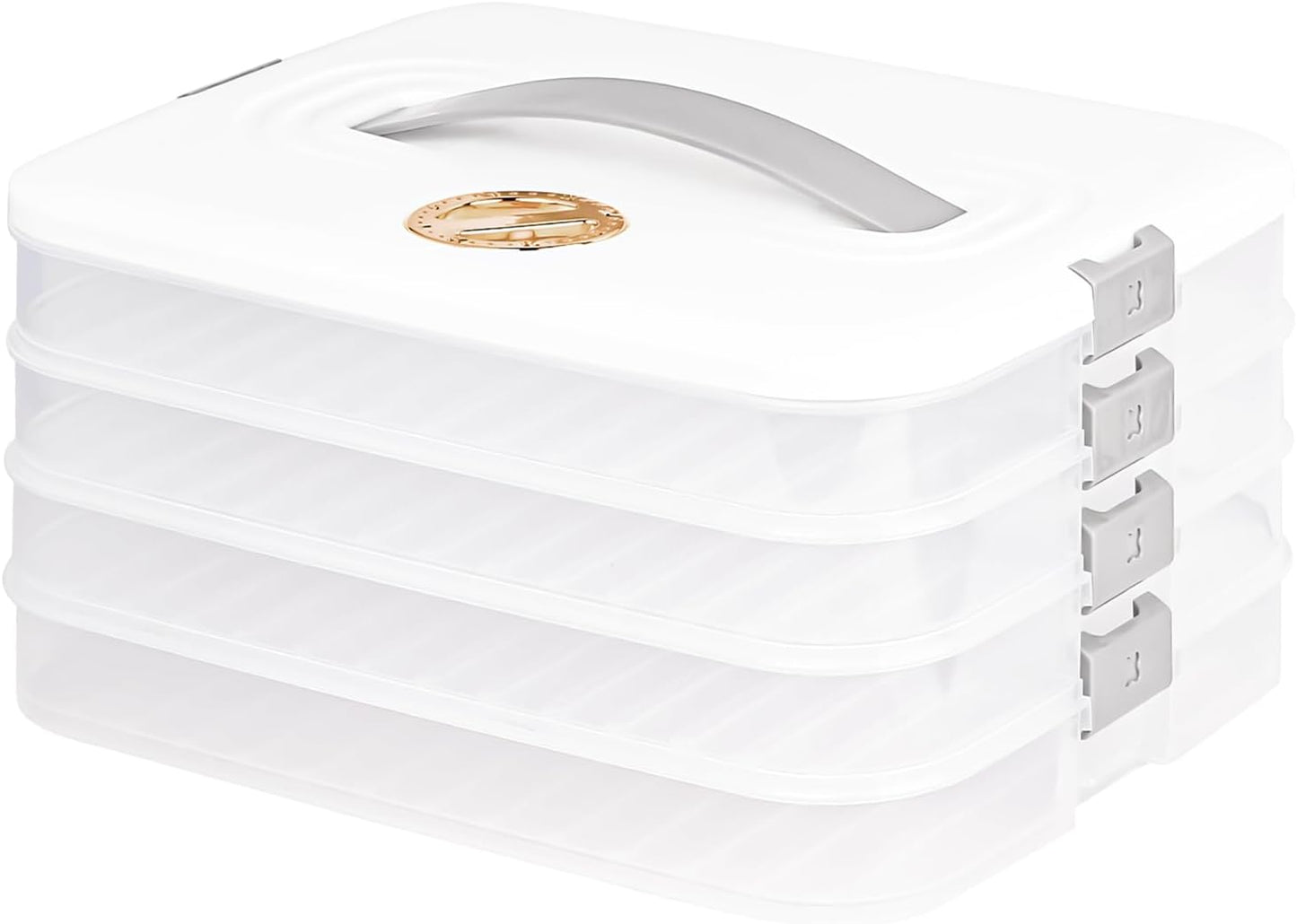Liatinbo 4-Layer cookie carrier with lid and handle,dessert carrier dumpling container cookie transport storage container (4-Layer white)