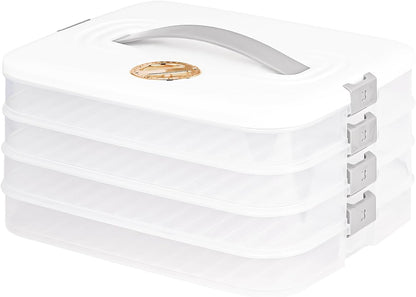 Liatinbo 4-Layer cookie carrier with lid and handle,dessert carrier dumpling container cookie transport storage container (4-Layer white)
