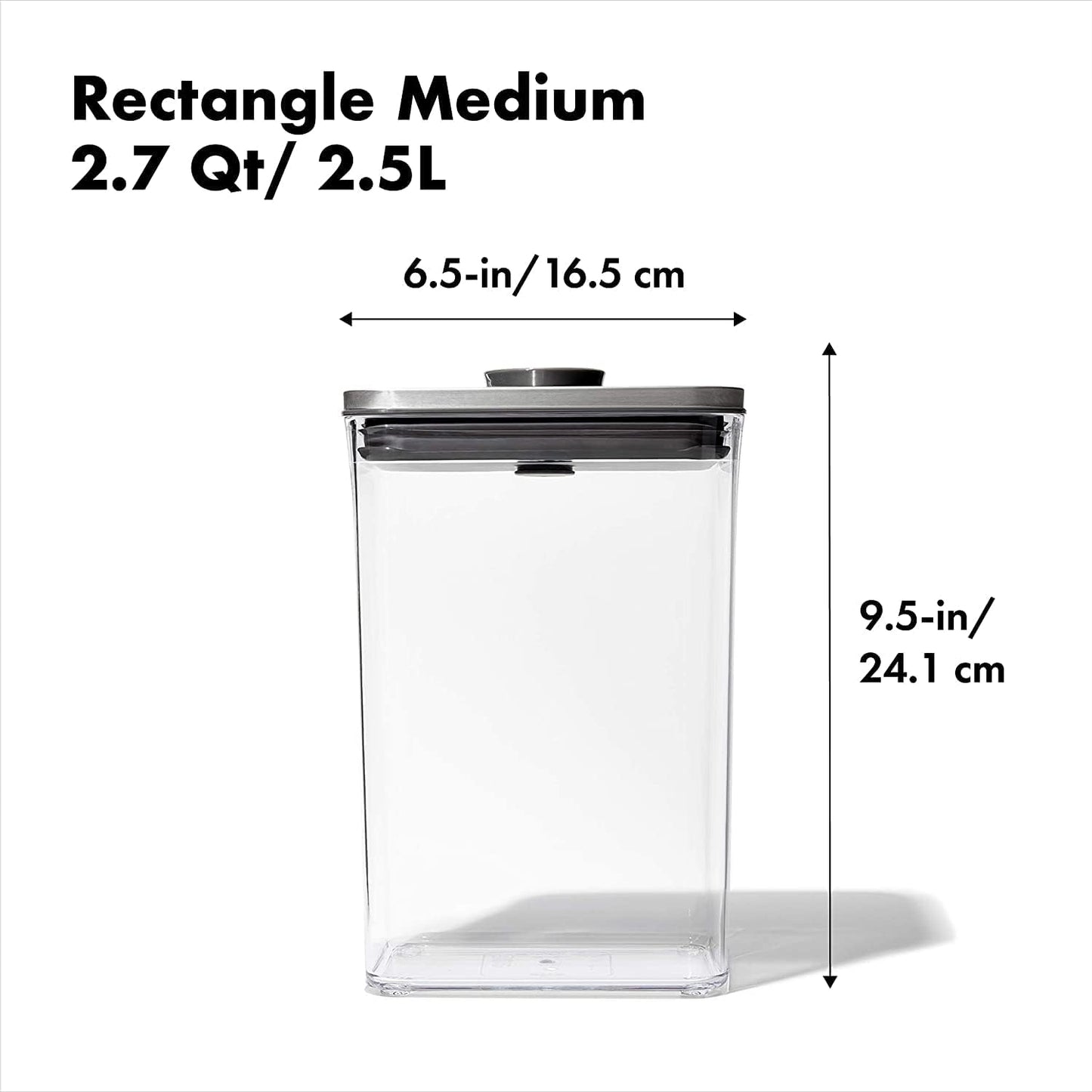 OXO Steel POP Container Big Medium Square - 4.4 Qt for Flour, Sugar and More,Grey