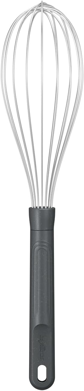 Zyliss Flat Whisk, Sustainable Wheatstraw/Nylon, Cooking Whisk forr Cooking and Serving with Heat Resistant Silicone Head, Beluga Grey, 11.9" x 2.8", Dishwasher Safe, 5 Year Guarantee