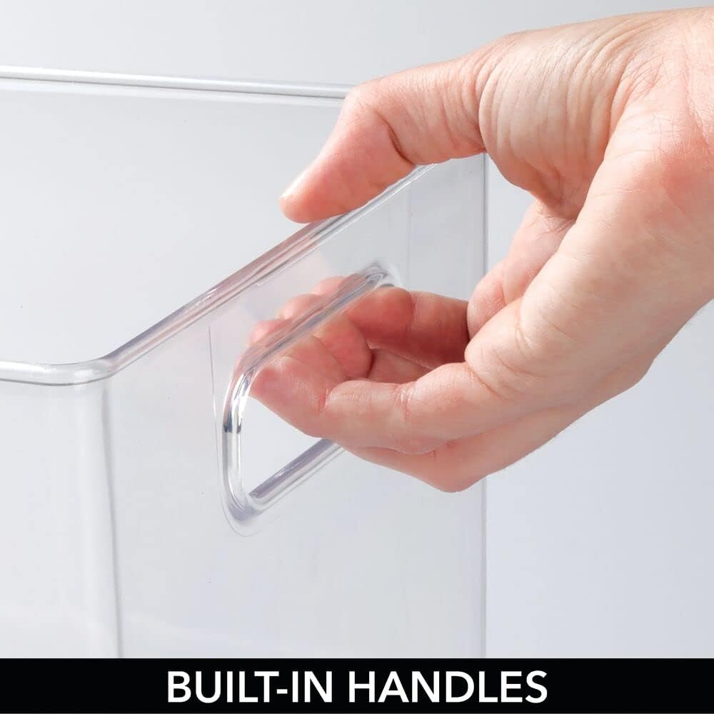 mDesign Stackable Plastic Food Storage Bin with Handles for Kitchen Pantry, Cabinet, Refrigerator, Freezer - Organizer for Fruit, Yogurt, Squeeze Pouches - BPA Free, 10" Long - Clear