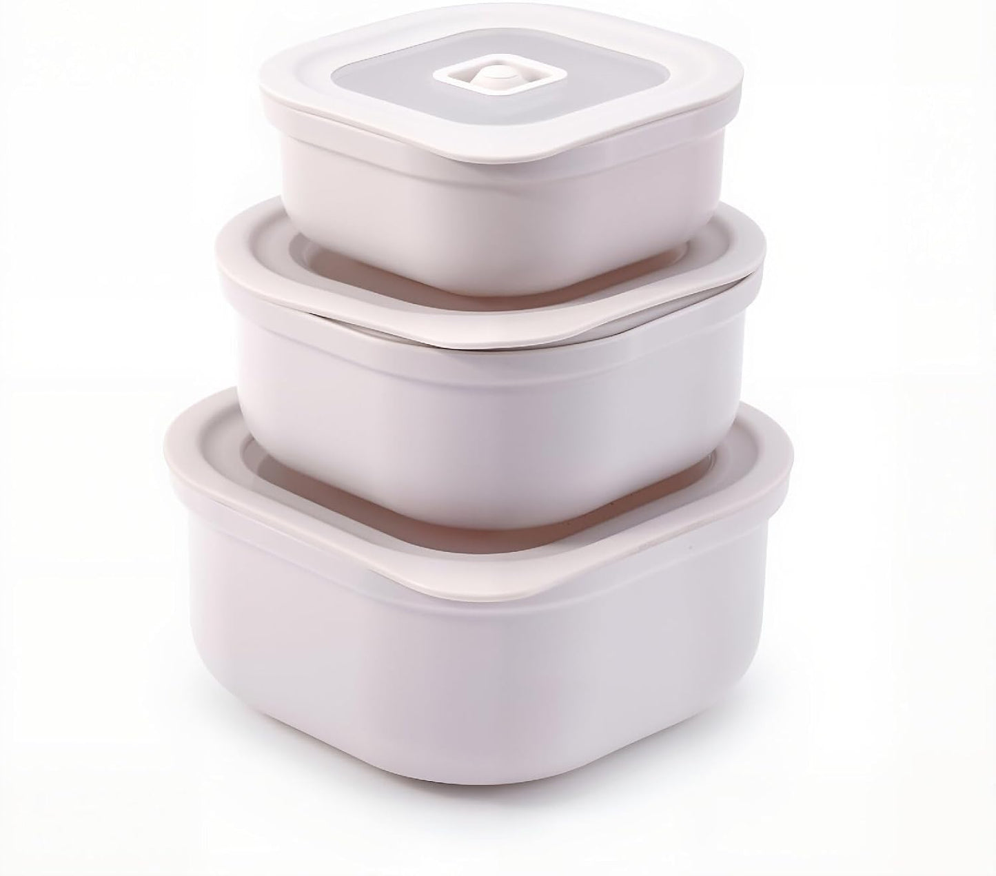 3-Piece Nesting Vented Plastic Food Containers with Lids Airtight Leakproof Meal Prep Containers Set BPA-Free Reusable Silicone Food Containers Lunch Boxes (White)