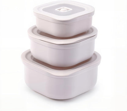 3-Piece Nesting Vented Plastic Food Containers with Lids Airtight Leakproof Meal Prep Containers Set BPA-Free Reusable Silicone Food Containers Lunch Boxes (White)