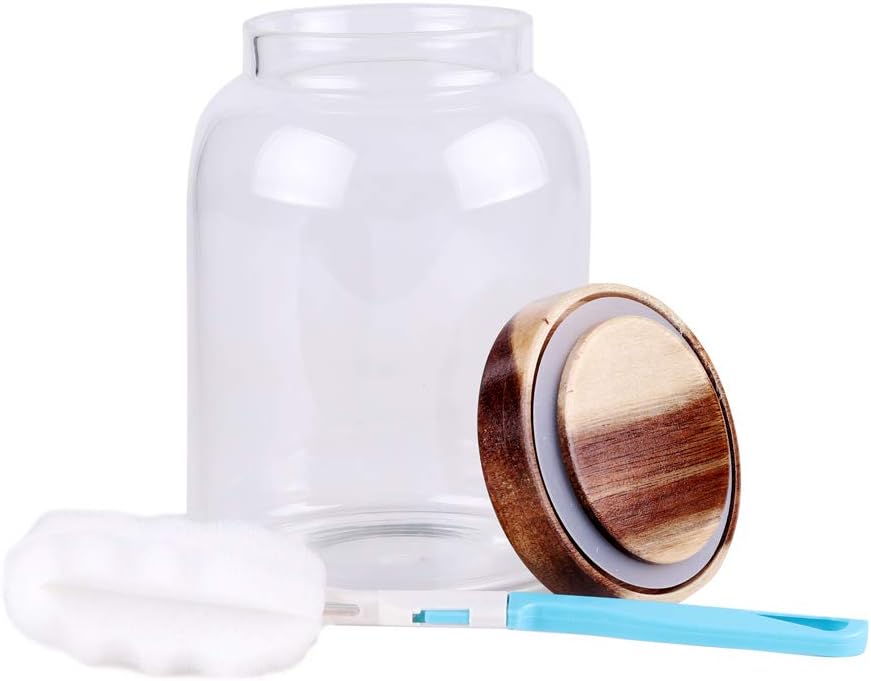 Large Glass Jar with Airtight Lid Set of 2 93 FL OZ(2750ml) glass canister set, Glass Food Containers Wooden Lid Suit for Kitchen Pantry for Flour, Tea, Coffee Beans, Sugar, Cookies(8.8 inch high)