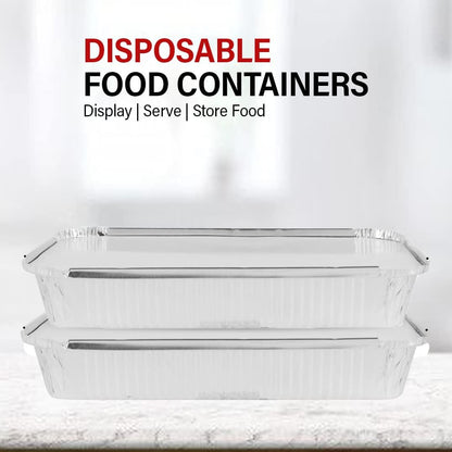 PARTY BARGAINS 4 lb Aluminum Pans with Board Lids, 50 Pack – 12 x 8 in Disposable Foil Roasting & Steam Table Pans for Catering, Takeout, Meal Prep, Oven Safe up to 240°C