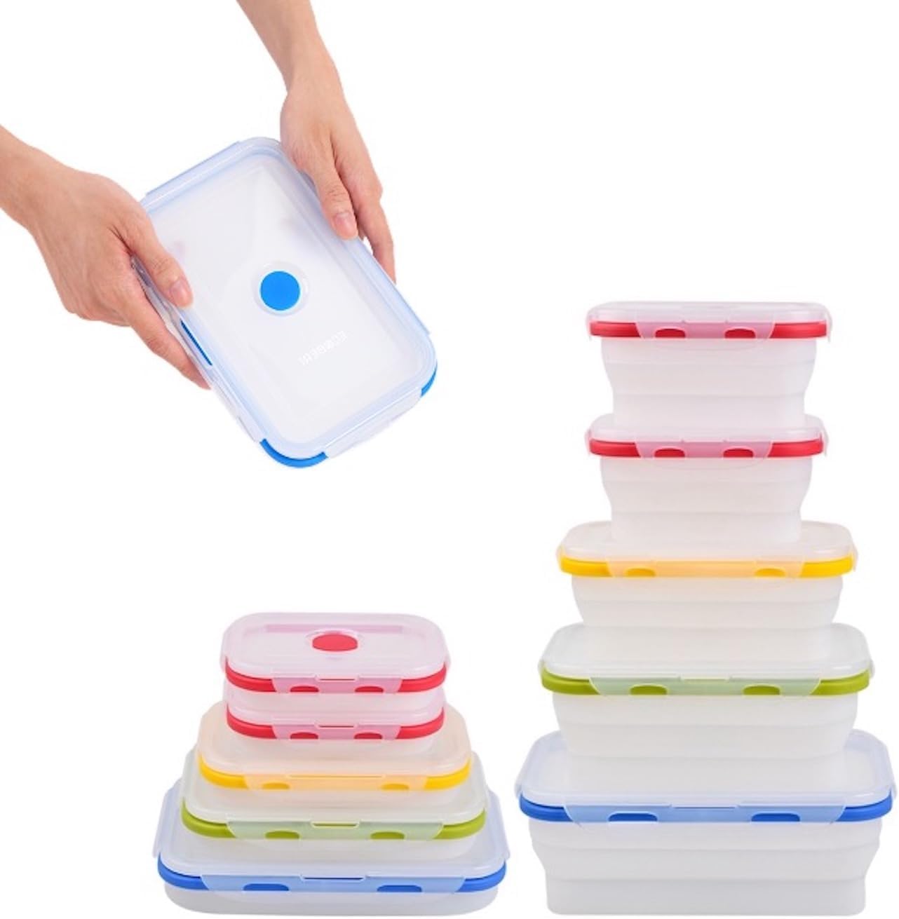 ECOBERI Collapsible Silicone Food Storage Containers, BPA Free, Microwave, Freezer and Dishwasher Safe, Lunch, Meal Prep, Travel, Space-Saving