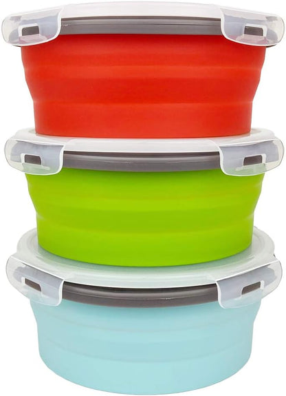 CARTINTS 1200ml Large Collapsible Meal Prep Containers, Reusable Silicone Food Storage Containers, Stackable Fridge Storage Containers, With Leakproof Lids, Microwave and Freezer Safe, Blue