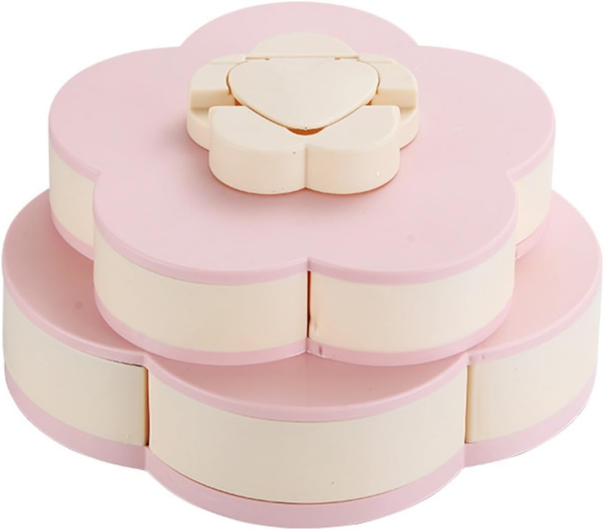 Ochine Rotatable Serving Tray and Platters, Divided Snack Serving Tray with Lid, Creative Flower Type Fruit Tray, Dried Fruit Food Storage Organizer, Double Deck Petal Shaped Platter Candy Box