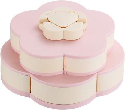 Ochine Rotatable Serving Tray and Platters, Divided Snack Serving Tray with Lid, Creative Flower Type Fruit Tray, Dried Fruit Food Storage Organizer, Double Deck Petal Shaped Platter Candy Box
