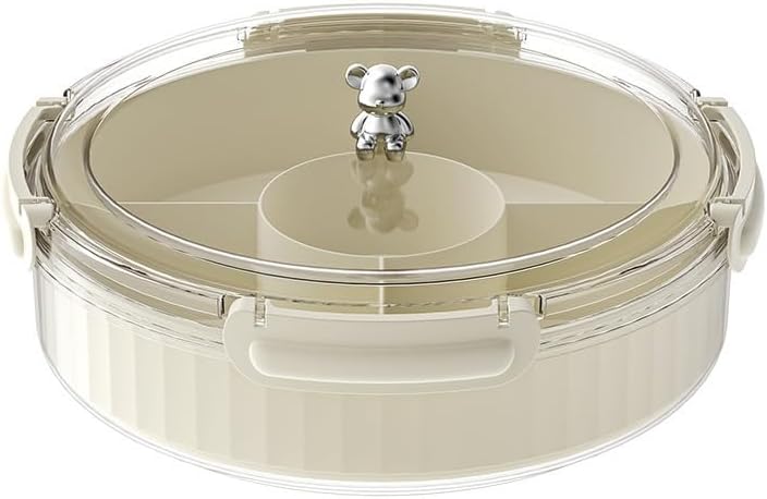 Rotating Snack Organizer with Lid,Accessible Luxury and High-End Snacks, Melon Seeds, Candies, Dried Fruits and Nuts Plate, Living Room Coffee Table, High-Looking Fruit Plate (Cream)