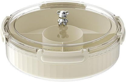 Rotating Snack Organizer with Lid,Accessible Luxury and High-End Snacks, Melon Seeds, Candies, Dried Fruits and Nuts Plate, Living Room Coffee Table, High-Looking Fruit Plate (Cream)