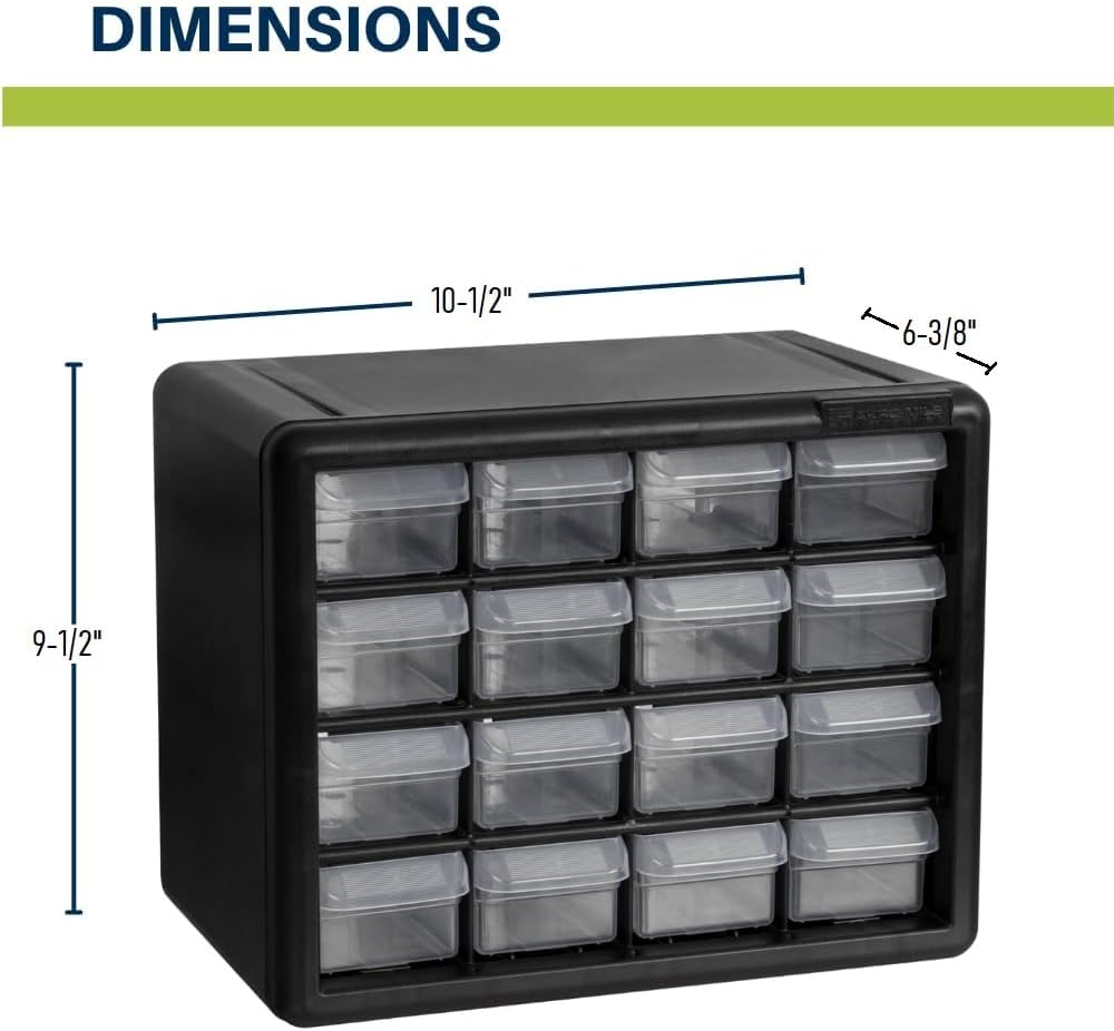 Akro-Mils 44-Drawer Plastic Drawer Storage Cabinet for Garage Organization, Bead Organizer, Building Bricks Storage, Teacher Toolbox, Makeup Organizer, 20" W x 6" D x 16" H, 10144 Black