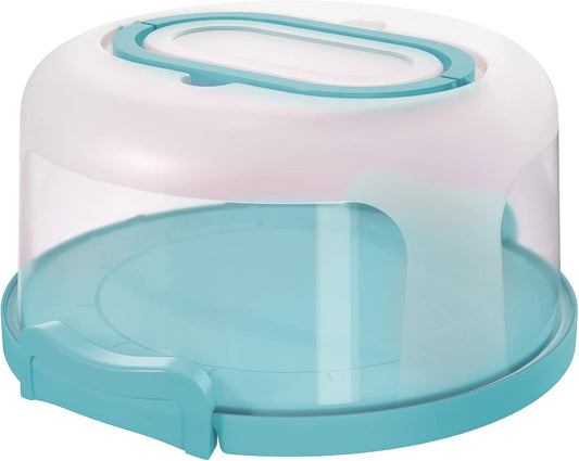 Top Shelf Elements Round Cake Carrier Two Sided Cake Holder Serves as Five Section Serving Tray, Portable Cake Stand Fits 10 inch Cake, Cake Box Comes With Handle, Cake Container Holds Pies (White)