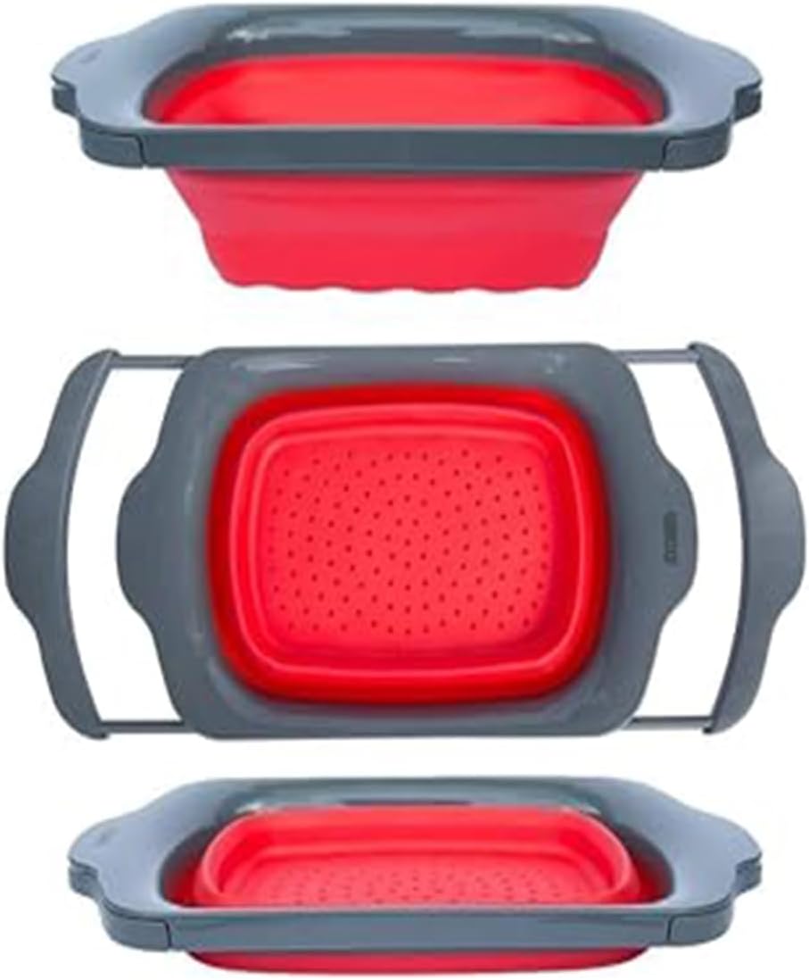 Comfify Coral XL Collapsible Silicone Over Sink Colander – 6 Quart | Coral; extends to 25" to span most sinks hands available; collapses flat; 6 Qt; heat resistant to 176°F; pasta, veg, fruit