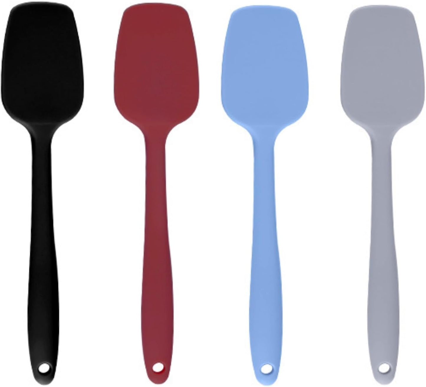 Shappy 4 Pieces Silicone Cooking Spoons 10.6 Inch Heat Resistant Kitchen Spoons for Mixing, Serving and Stirring Upgrade Large Non Stick Basting Utensils, Dishwasher Safe(Spoon,Fashionable Color)