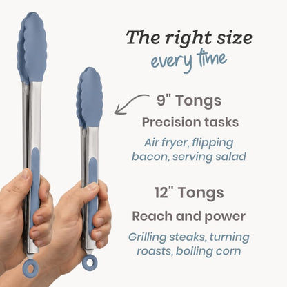 Starpack Get a Grip Silicone Kitchen Tongs (2-Pack, 9" + 12") - LFGB Non Toxic, 600°F Heat Resistant, BPA-Free - Heavy-Duty Stainless Steel, Locking - Dishwasher Safe for Nonstick Cookware